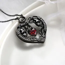 Pendant Necklaces Black Steampunk Skull Necklace Heart Ruby Gothic Fashion Party Jewellery Women's Hip Hop Birthday Gift