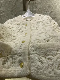 2023 Off White ce Heavy Industry Hook Flower Hollow Knitted Cardigan Small Fragrance C Coat Female