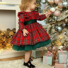 Dancewear Dress For Girls Toddler Kid Child Red Plaid Bow Dresses Forfor First Year Birthday Party Wedding Baby Girl ClothesZB 231027