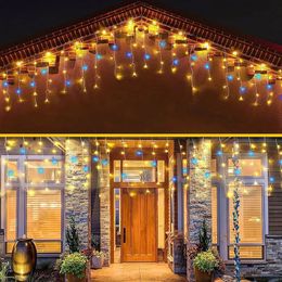 Christmas Decorations 6M 12M LED Icicle String Lights Fairy Light Outdoor Garland For Year Party Wedding Garden Patio Decoration 231027