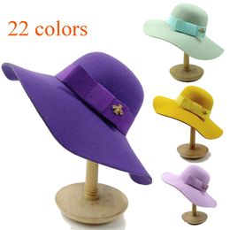 Wide Brim Hats Bucket Autumn Winter Women Girls Bowler Elegant Soft Vintage Felt Fedoras Fashion Solid Ladies Floppy Hat Dome Cap 231027