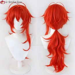 Catsuit Costumes Game Genshin Impact Cosplay Ragnvindr Diluc Long Orange Red Heat Resistant Synthetic Hair Halloween Wigs + Wig Cap