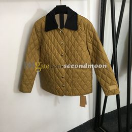 Vintage Rhombus Pattern Jacket Women Warm Padded Jackets Inner Stripe Print Coat Lapel Neck Coats