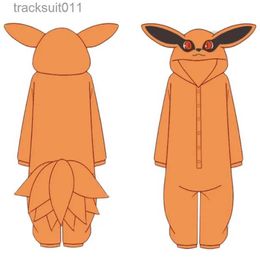 Anime Costumes Uzumaki Kurama Kyuubi Fox Cosplay Come Kigurumi Adult Unisex Anime Pajamas Flannel Jumpsuit Sleepwear Onesies Prop L231027