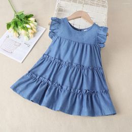 Girl Dresses Kids Girls Denim Dress Children Summer Pleated 2023 Arrival Baby Princess Blue Jeans Korean Style