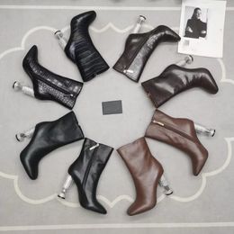 Diamond Heel Side Zipper Buckle Short Boots with Small Flower Decoration Multiple Choice Details for Versatile Fashion