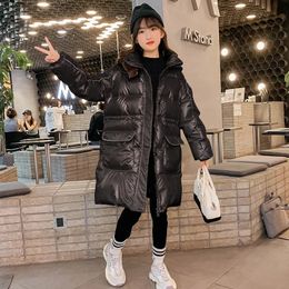 Para baixo casaco adolescente meninas roupas moda casacos de algodão inverno grosso quente com capuz jaqueta midlength outerwear superior roupas infantis 412 y 231026