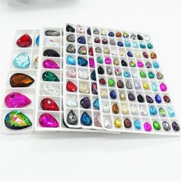 Mixed Colors Teardrop Glass Crystal Drop Rhinestone Loose Beads 7x10mm 10x14mm 13x18mm 18x25mm231m