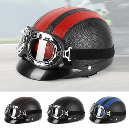 Motorcycle Helmets Helmet Men And Women Classic Leather Vintage Open Face Half Motor Scooter Electric Goggles