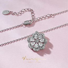 Pendants Vinregem 18K White Gold Flower Lab Created Sapphire Gemstones Romantic Pendant Necklaces 925 Sterling Silver Fine Jewelry Gifts