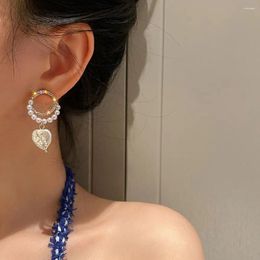 Hoop Earrings Personality Geometric Girl Gift Rhinestones Party Pearl Alloy Women Korean Jewelry Accessories Love Pendant