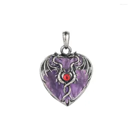 Pendant Necklaces Heart Shape Double Dragon Design Amethyst Lapis Tiger Eye Rose Quartz Crystal Stone For Necklace