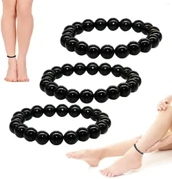 Anklets 3pc Anti Swelling Black Obsidian Slimming Bracelet Anklet Yoga Energy Prayer Beads String Jewelry For Women Men Bracelets