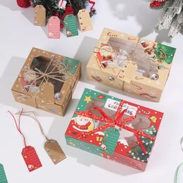 Gift Wrap 5Pcs Christmas Cookie Box With Window Candy Chocolate Biscuit Packaging Boxes Xmas Wrapping Year Navidad Party Supplies