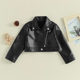 Jackets Kids Boys Girls PU Leather Fashion Fall Spring Long Sleeve Lapel Neck Zip Up Cropped Coats Children Motorcycle Outerwear