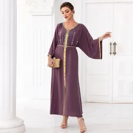 Ethnic Clothing Moroccan Caftan Dresses For Women Holiday Party Dress Muslim Abaya Hand Seam Drill Dubai Ramadan Long Sleeve Casual Loose