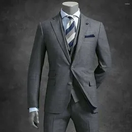 Men's Suits Business Office Grey Wedding For Men Slim Fit Notched Lapel Groom Tuxedos 3 Pieces Sets Elegant Male Blazer Costume Homme