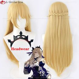 Catsuit Costumes 70cm Long Fischl Cosplay Genshin Impact Ein Immernachtstraum Light Golden Wig Braided Heat Resistant Synthetic Hair Wigs