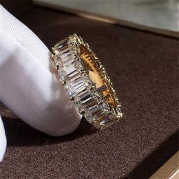 New Arrival Luxury Jewellery 925 Sterling Silver&Gold Fill Princess Cut White Topaz CZ Diamond Women Wedding Engagement Ban215Y