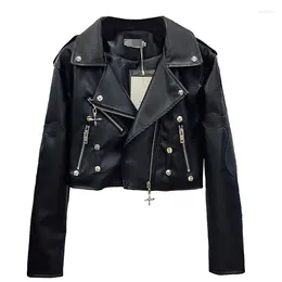 Women's Leather 2023 Spring Autumn Jacket Women Short Fashion Motorcycle Small Coat Slim