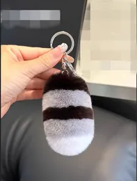 Keychains Cute Fluffy Real Rex Fur Keychain Women Pompom Tail Toy Key Ring Pendant Bag Charms Trinket Gift