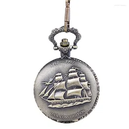 Pocket Watches Retro Sailboat Bronze Quartz Watch With Chain Gift For Men Women Drop