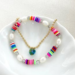 Strand Fashion Colorful Pearl Bracelets DIY Women's Love Glass Natural Rubber Beaded Bracelet Birthday Party Jewelry Gift