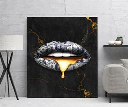 Nordic Style Home Decoration Canvas Painting Money Lip Dollar Poster Print Wall Artwork Paintings Modular Frame For Living Room9529509