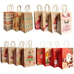 Gift Wrap 4Pcs Happy Christmas Paper Gift Bag X-Mas Santa Claus Candy Biscuit Bag Diy Happy Christmas Gift Hand Bags for Christmas Party 231027