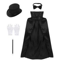 Party Hats Kids Magician Role Play Halloween Costume Outfit Cape Hat Magic Wand Gloves Necktie Set Cosplay Party Performances Dress Up 231026