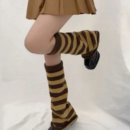 Women Socks Knitted Leggings Knee-High Girl College Style All-Match Color-Blocked Striped Ribbed Over The Knee To Keep Warm
