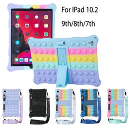 Fidget Push Bubble Silicone Tablet Case For iPad 7th 8th 9th Gen 10.2 Air3 10.5 inch Kids Shockproof Soft Cases Kickstand Tablet Cover with Shoulder Strap