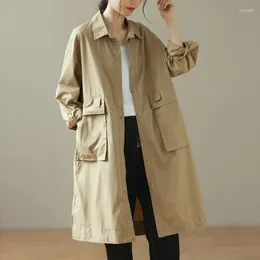 Women's Trench Coats SuperAen Coat For Women 2023 Autumn Cotton Linen Casual Solid Colour Pockets Long