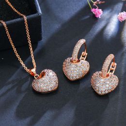 2019 New Arrival Top Selling Luxury Jewellery 925 Sterling Silver&Rose Gold Fill Pave White Topaz CZ Diamond Earring Necklace For Wo268P