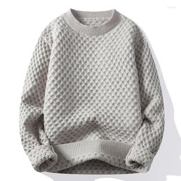 Men's Sweaters #4356 Winter Men Pullover Round Neck Solid Color Plaid Knitted Sweater Long Sleeve Knitwear Warm