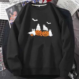 Men's Hoodies Sweatshirts Cat Ghost Halloween Sweatshirt Harajuku Pullover Streetwear Funny Cat Lover Pumkin Halloween Hoodie Autumn Long Sleeve Clothing L231027