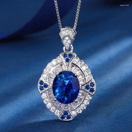 Pendant Necklaces EYIKA Luxury Synthetic Emerald Ruby Sapphire Fine Jewellery For Women Wedding Party Fusion Crystal Zircon Flower Necklace