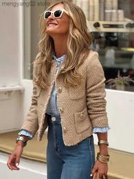 Women's Jackets TRAF Autumn Fashion Womens Camel Coats Tweed Button Short Jacket Long Sleeve Jackets Women Frayed Cropped Woman Elegant Jacke T231027