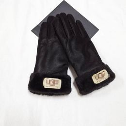 Autumn And Winter Warm Plush Windproof Five-Finger Mittens Fur Integrated Plus Velvet Suede Anti-Slip Cycling Letter Brand Gloves