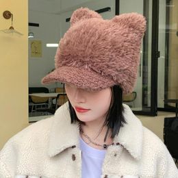 Ball Caps HT4232 Autumn Winter Baseball Cap Cute Ears Hat Ladies Warm Soft Fleece Hip Hop For Women Female Snapback