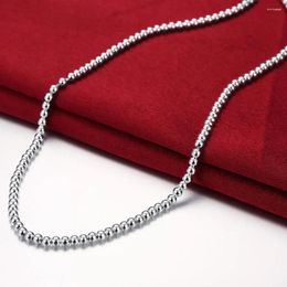 Chains Classic Fine 4MM Beads Chain 925 Sterling Silver Necklaces For Woman Fashion Brands Jewelry Christmas Gifts Party Wedding