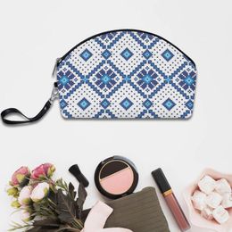 Cosmetic Bags Boho Christmas Mini Faux Leather Women Bag Portable Strap Zipper Makeup Organiser Lady For Travel