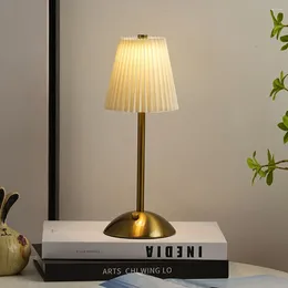 Table Lamps Pleated Shade Nightstand Lamp Soft Light Decorative With Metal Base Rechargeable For Living Room Bedroom