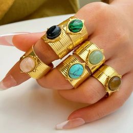 Cluster Rings Green Turquoise For Women Gold Colour Irregular Vintage Finger Open Ring Fashion Crystal Beads Jewellery Gift