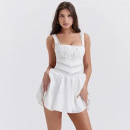 Casual Dresses Suninheart 2023 Summer Sweet Lace Trim A Line Dress White Women Holiday Garden Party Elegant Square Neck
