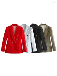 Women's Suits Women 2023 Spring Fashion Slim Fit Blazer Coat Vintage Long Sleeve Pockets Female Outerwear Chic