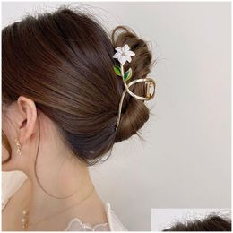 Hair Clips & Barrettes New Women Metal Hair Claw Elegant Gold Flowers Clips Barrette Crab Headband Ponytail Clip Headwear Ac Dhgarden Ot7Q1