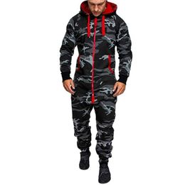 Men's Pants Suit Jumpsuit Garment Pyjama Autumn Winter Men Splicing Hoodie Swearshit Sets Loose Zipper Casual Overalls260A
