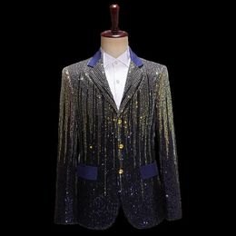 Mens Suits Blazers Shiny Striped Sequin Sparkling Suit Jacket Men Lapel Slim Fit Party Blazers Mens Stage Magic Show Stage Club Costume Homme 231026