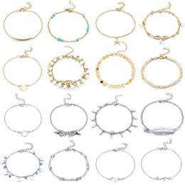 16 Pieces Foots Ankle Chains Bracelets Adjustable Beach Anklet Foot Jewellery Set Anklets for Women Girls Barefoot3094